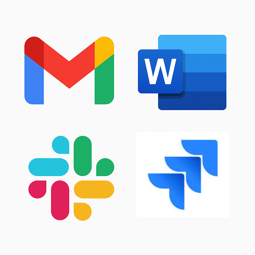 Icons of Gmail Word Slack and Jira