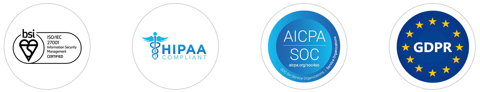 Compliance Standards for ISO 27001, HIPAA, SOC2 and GDPR.